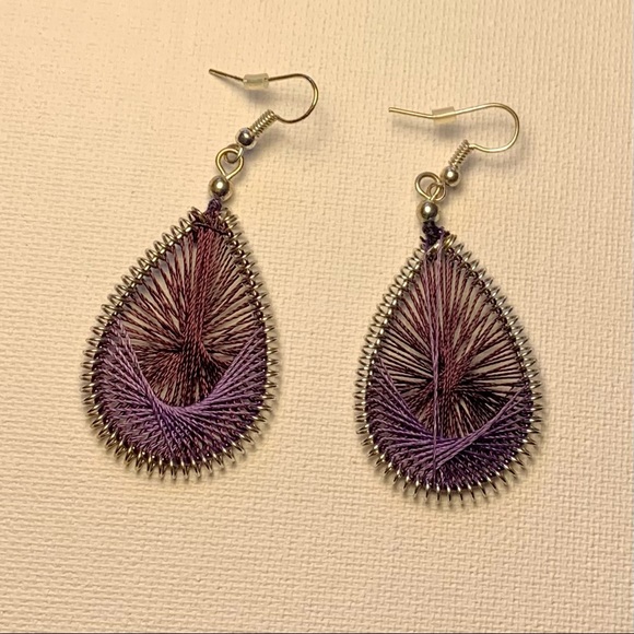 Silver & Purple string teardrop earrings. Bundle & Save - Picture 2 of 4